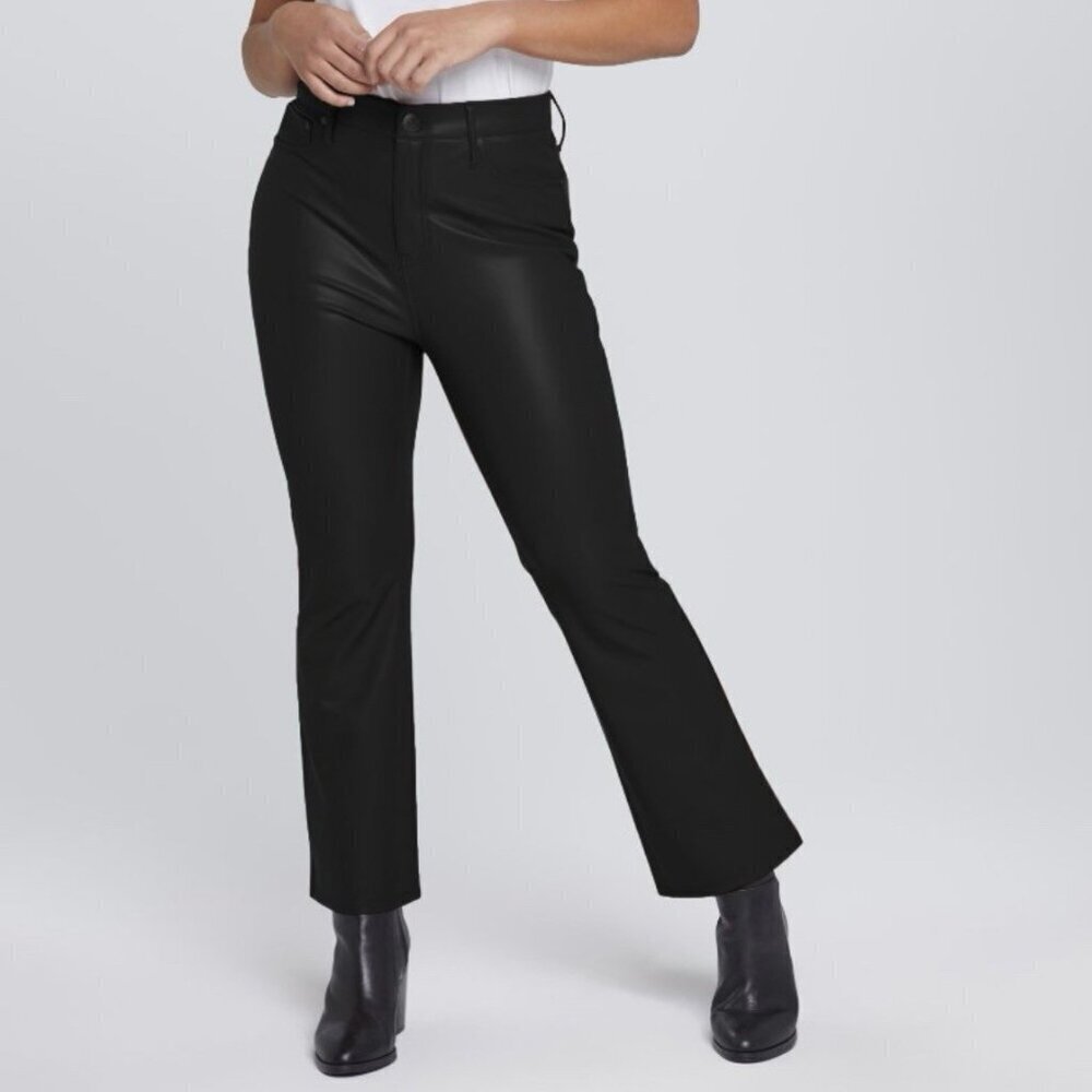 Seven7 Women's Faux Leather Cropped Pants Size 12 Black Stretch 5-Pocket NWT $69